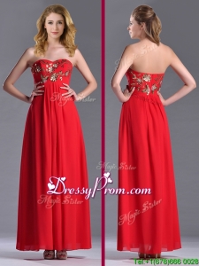 Luxurious Applique with Sequins Red Prom Dress in Ankle Length