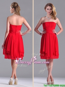 The Super Hot Strapless Empire Chiffon Ruched Dama Dress in Red