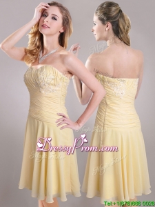 Elegant Applique Chiffon Yellow Short Dama Dress with Side Zipper