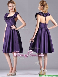 Elegant Halter Top Backless Short Dama Dress in Dark Purple