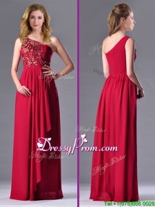 Fashionable Empire One Shoulder Sequins Red Dama Dress with Side Zipper