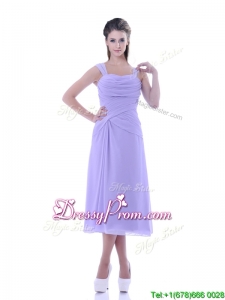 Fashionable Lavender Empire Square Prom Dress in Tea Length