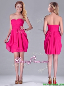 Simple Empire Sweetheart Chiffon Hot Pink Short Dama Dress for Homecoming