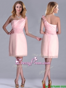 Exquisite One Shoulder Side Zipper Prom Dress in Baby Pink