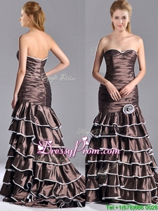 Luxurious Mermaid Ruffled Layers Prom Dress with Brush Train