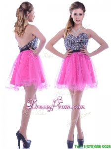 Modern Sequined Decorated Bodice Organza Hot Pink Prom Dress with Backless