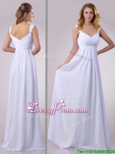 Hot Sale Empire Beaded White Chiffon Prom Dress with Straps