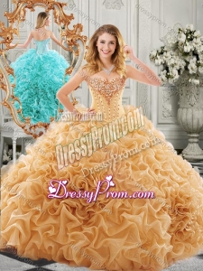 2016 Low Price Big Puffy Beaded and Ruffled Quinceanera Dress in Organza
