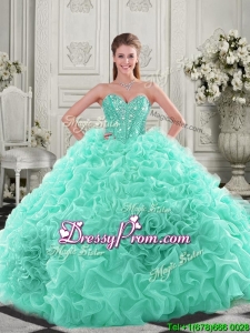 2016 Pretty Puffy Skirt Visible Boning Apple Green Quinceanera Dress with Beading and Ruffles
