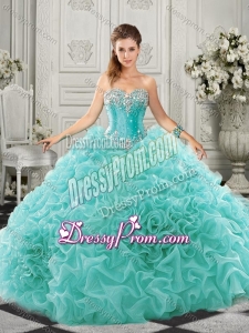 2016 Pretty Really Puffy Aqua Blue Quinceanera Dress with Beading and Ruffles