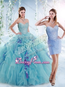 2016 Cheap Beaded Bodice and Ruffled Quinceanera Dresses in Aquamarine