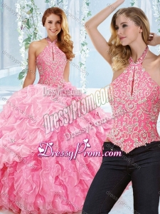2016 Cut Out Bust Beaded Bodice Detachable Quinceanera Dress with Halter Top