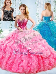 2016 Visible Boning Big Puffy Detachable Quinceanera Dress with Ruffles and Beading