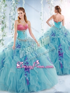 2016 Wonderful Aqua Blue Detachable Quinceanera Dresses with Ruffles and Beading