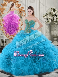 Exclusive Beaded Bodice and Ruffled Sweetheart Quinceanera Dress in Baby Blue