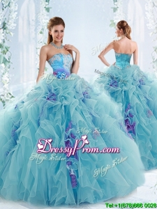 Gorgeous Applique and Ruffled Detachable Quinceanera Dresses in Aqua Blue