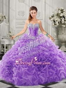 Simple Beaded and Ruffled Lace Up Sweetheart Beautiful Quinceanera Dress in Organza