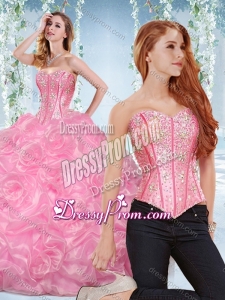 Beautiful Organza Rose Pink Detachable Quinceanera Gown with Beading and Bubbles