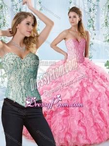 Lovely Rose Pink Detachable Quinceanera Dress with Beaded Bodice and Ruffles