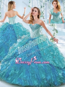 Beautiful Organza Blue Detachable Quinceanera Dress with Ruffles and Beading