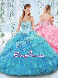Beautiful Puffy Organza Lace Up Detachable Quinceanera Dress in Blue