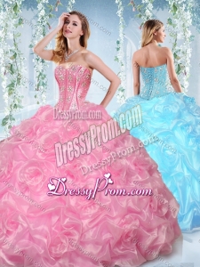 Fashionable Beaded and Bubble Organza Detachable Quinceanera Dress in Rose Pink
