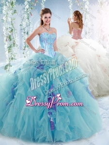 Luxurious Visible Boning Aquamarine Detachable Quinceanera Dresses with Beading