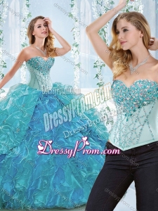 Popular Big Puffy Blue Detachable Quinceanera Skirts with Ruffles and Beading