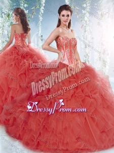 Pretty Brush Train Detachable Quinceanera Dresses with Beading and Ruffles