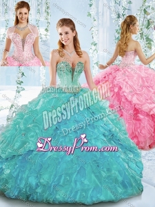 Deep V Neckline Detachable Quinceanera Dress with Beading and Ruffles