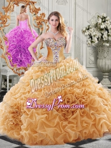 Exclusive Organza Champagne Quinceanera Dresses with Beading and Ruffles