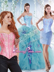 Latest Visible Boning Big Puffy Detachable Quinceanera Dresses in Aquamarine