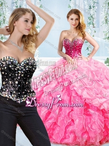 Puffy Skirt Visible Boning Beaded Detachable Quinceanera Gown in Rose Pink