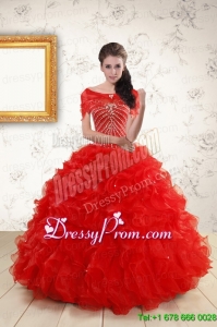 2015 Ball Gown Beading Quinceanera Dresses in Red