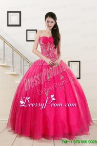 2015 Pretty Sweetheart Hot Pink Quinceanera Dresses with Beading