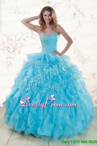 Baby Blue 2015 Prefect Beading and Ruffles Quinceanera Dresses