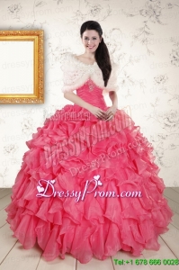 Beading and Ruffles 2015 Hot Pink Quinceanera Dresses with Strapless