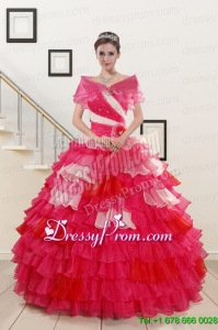 Puffy Beading Quinceanera Dresses with One Shoulder for 2015