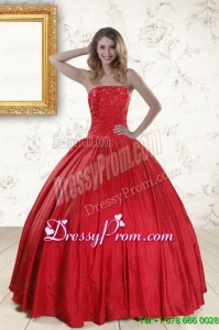 Cheap Red Strapless Sweet 16 Dresses with Beading