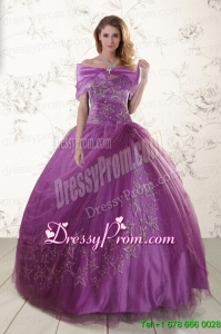 Purple Sweetheart Appliques 2015 Quinceanera Dresses with Embroidery