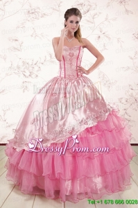 Remarkble Sweetheart Pink Quinceanera Dresses with Embroidery