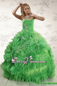 2015 Classical Sweetheart Green Quinceanera Dresses with Appliques and Ruffles