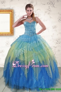 2015 Unique Sweetheart Beading and Ruching Quinceanera Dresses in Multi Color