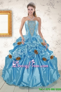 New Style Aqua Blue Quinceanera Dresses with Beading and Flowers