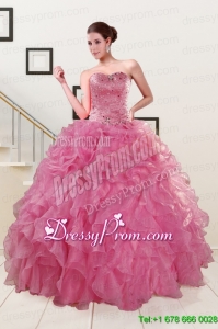 Pink 2015 Pretty Quinceanera Dresses Sweetheart with Ruffles