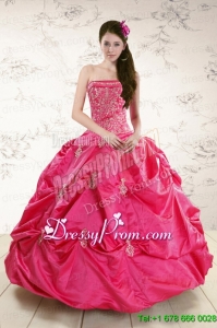 Strapless Hot Pink Quinceanera Dress with Appliques for 2015