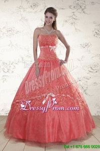 Watermelon Sweetheart Appliques Sweet 15 Dresses for 2015