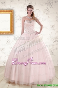 2015 Cheap Light Pink Beading Quinceanera Dresses