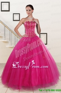 Cheap Fuchsia Quinceanera Dresses with Beading and Appliques for 2015