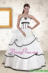 Cheap White and Black 2015 Quinceanera Dresses with Appliques